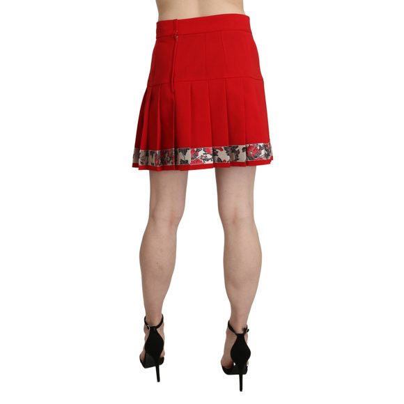 Dolce & Gabbana Red High Waist Wool Short Floral Print Skirt - Picture 3 of 4